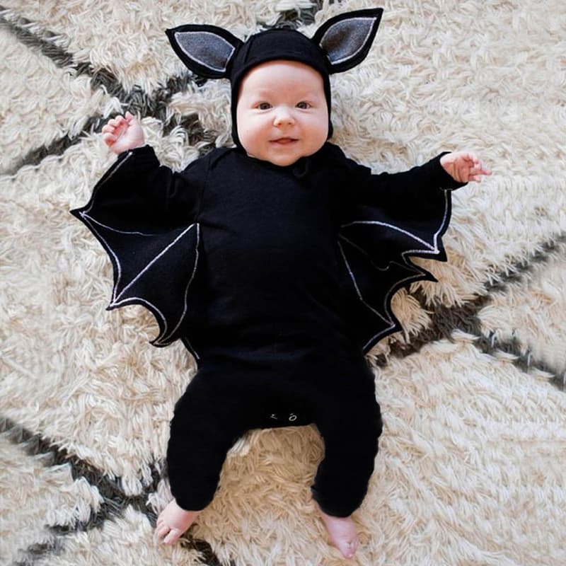 Kids Tales – Roupa de Halloween para Bebês 2026 em Estoque – Macacão de Manga Comprida com Morcego para Recém-Nascidos