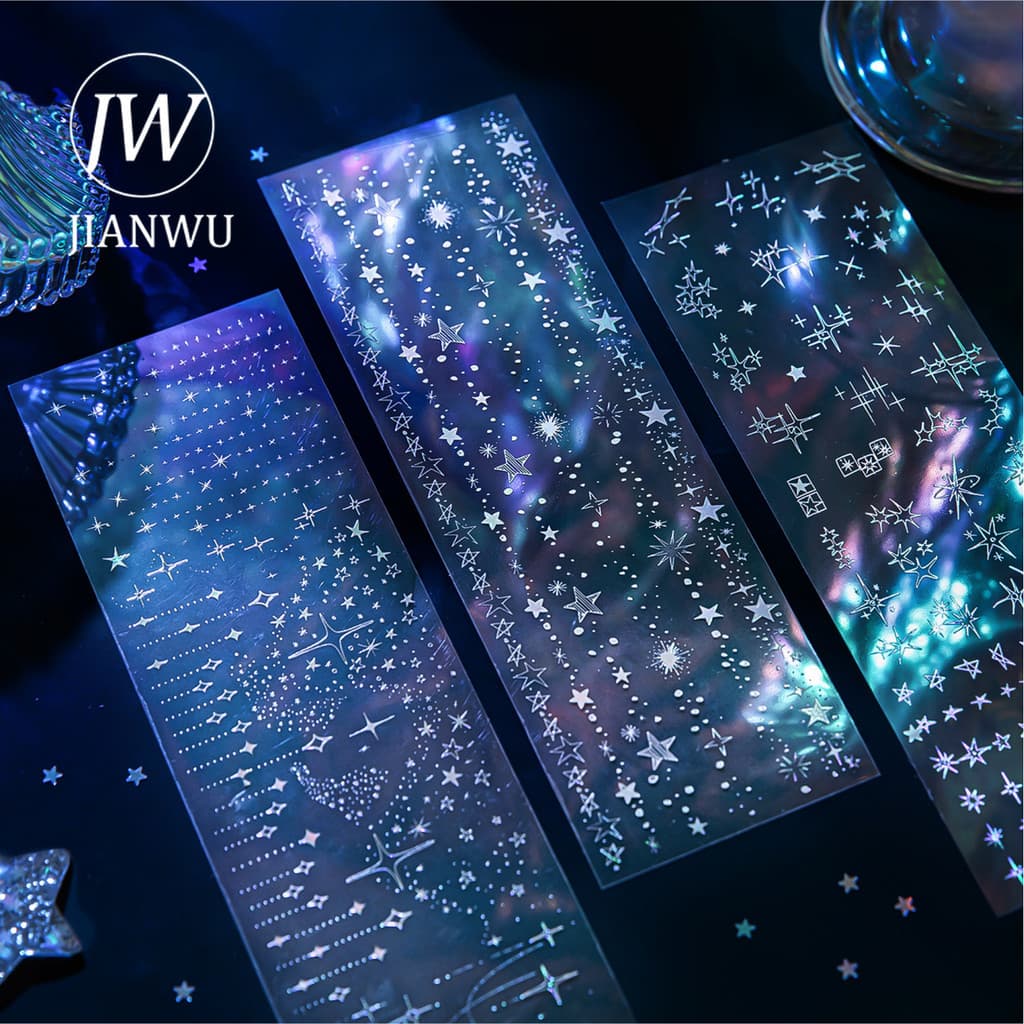 JIANWU Elemento Conjunto Série Vintage Punk Estrela Corrente Chuva Paisagem Material Laser Colagem PET Adesivo Diário Cr