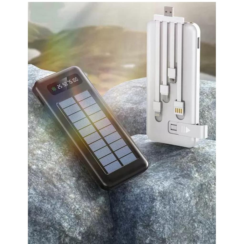 Carregador Portátil Power Bank  10.000mah  Com cabos 5 Em1 LED lanterna Solar