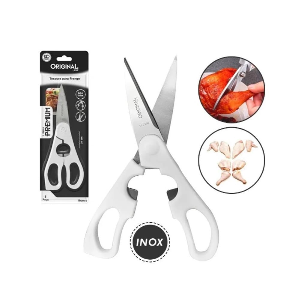 Tesoura Para Frango 21cm Cortar Aves Carnes Assados Original Line Profissional Em Aço Inox Resistente