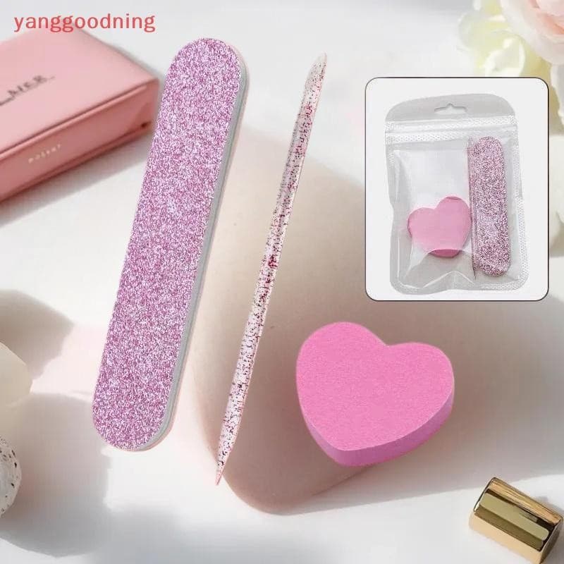 (YGN) 8/12 Pcs Glitter Nail Care Kit-Tampão Em Forma De Coração , Haste De Cristal E Arquivo Dupla Face Para Arte Unhas