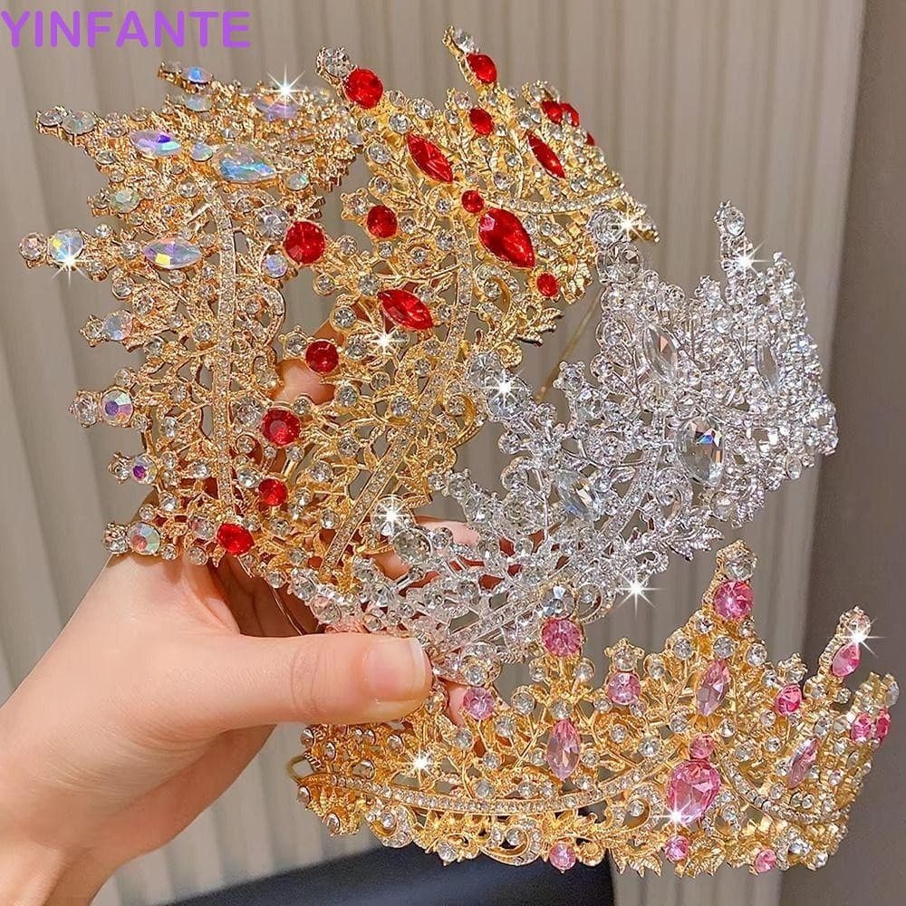 Coroas De Cristal Barroco YINFANTEWN , Tiaras De Rainha Barroca Com Ornamento Brilhante De Luxo , Coroa De Princesa Vint
