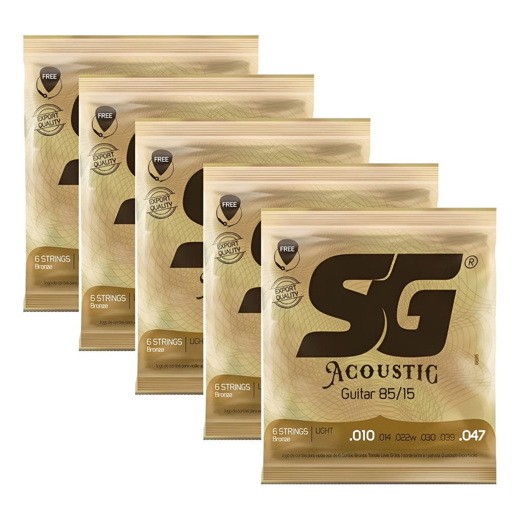 Kit 5 Encordoamentos Violao Aco Sg Bronze 010