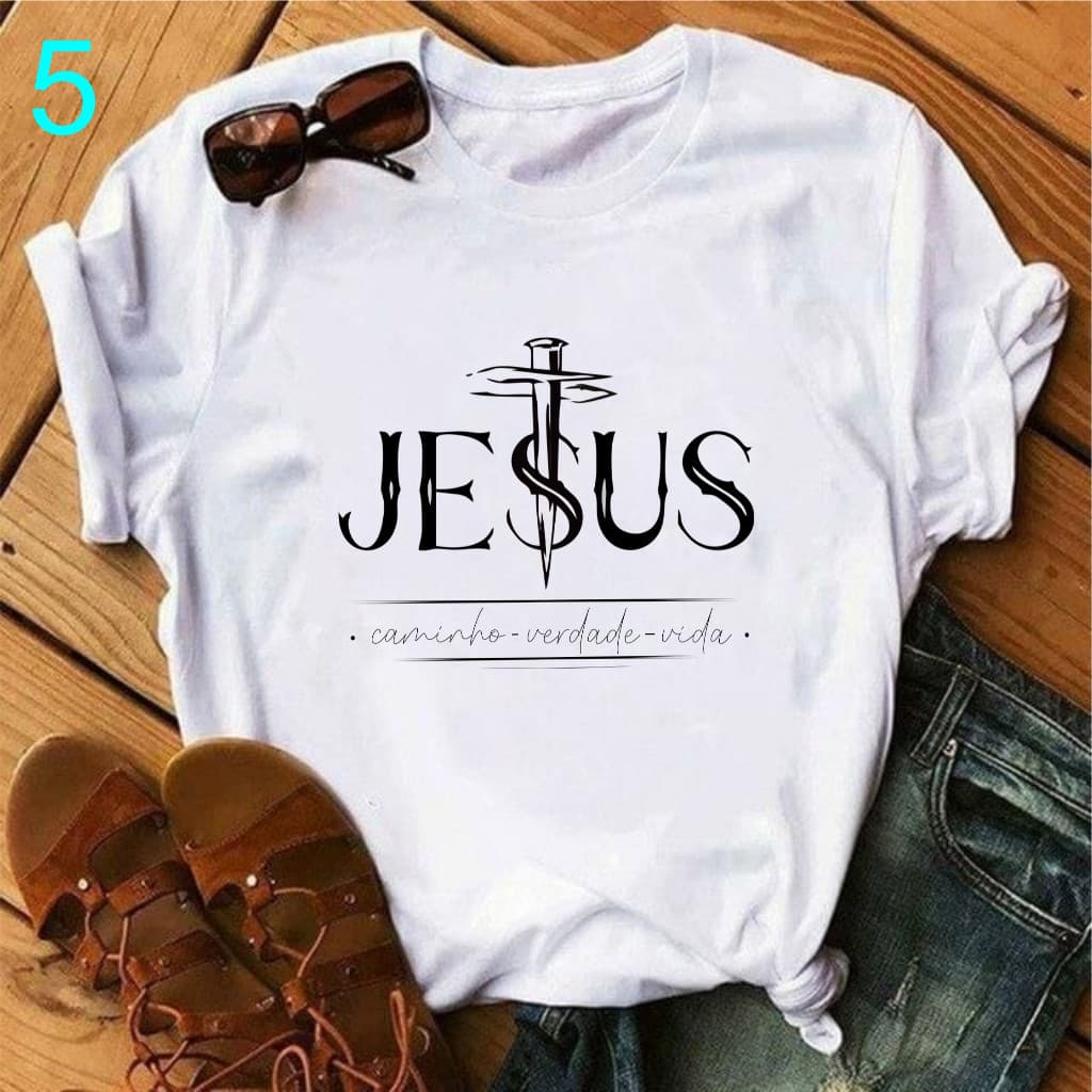 blusa camiseta feminina cristã jesus, yeshua leão de juda, tshirt evangélica plus size Trevix