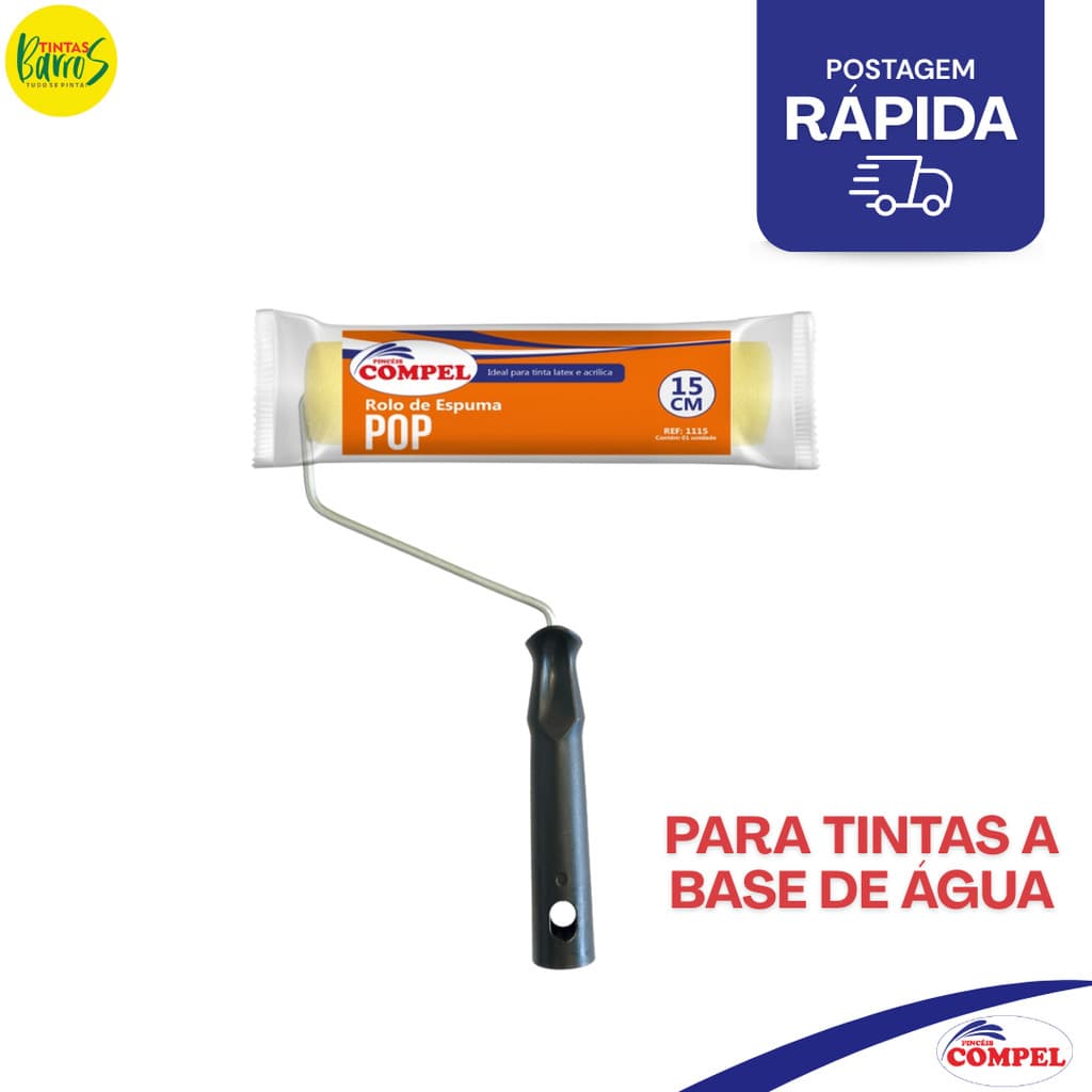 ROLO DE ESPUMA PARA PINTURA COM TINTA A BASE DE ÁGUA 15CM COMPEL