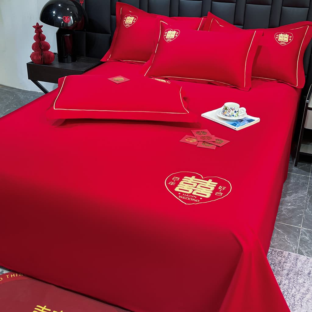 Grande folha de casamento vermelha de peça única mulher dote casamento estilo chinês folha luz luxo High-End Kang folha
