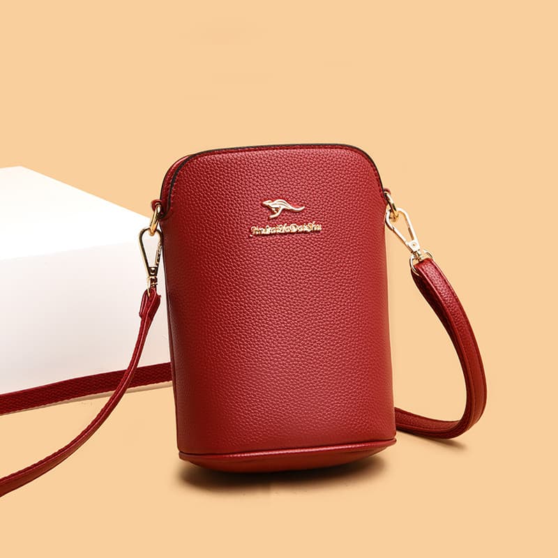 Bolsa mãe de meia-idade feminina 2025 novo estilo de couro genuíno bolsa para celular Vertical dupla camada com zíper bo