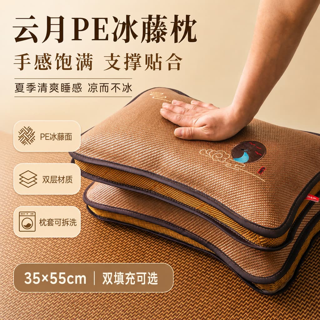 2026 Novo Estilo PE Gelo Rattan Chá Fragrância Travesseiro Trigo Sarraceno Verão Fresco Sensação Antigo Rattan Bordado T