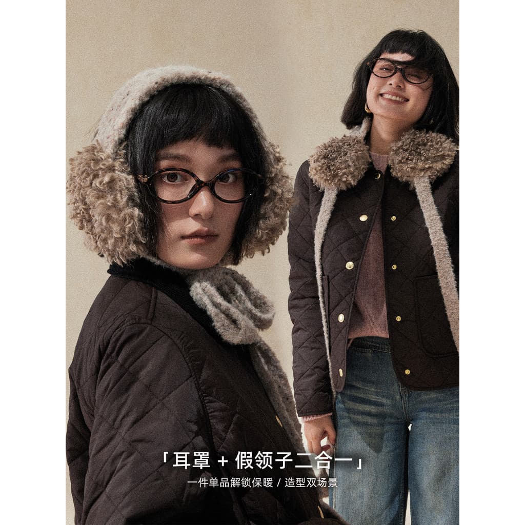 Lagur <Chicago > Americano Retro (Earmuffs + Gola Falsa) Engrossado Quente À Prova de Frio Desossado Earbag Feminino Inv
