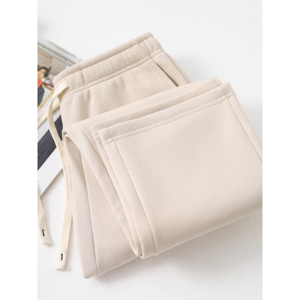Forro de lã bege engrossado calças retas outono inverno masculino pesado Polar velo sarja calças casuais Sweatpants femi