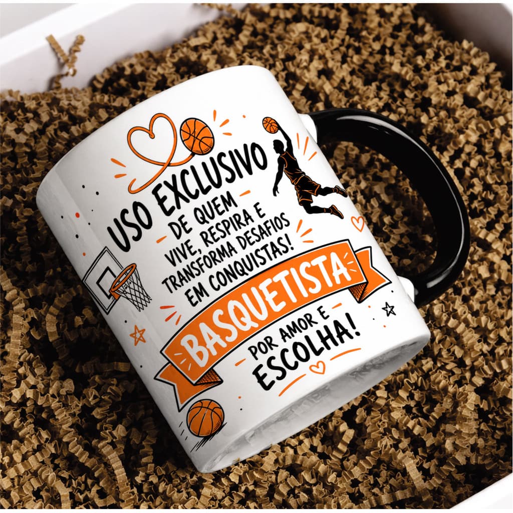 Caneca Porcelana Jogador de Basquete Quadra Bola Esportiva