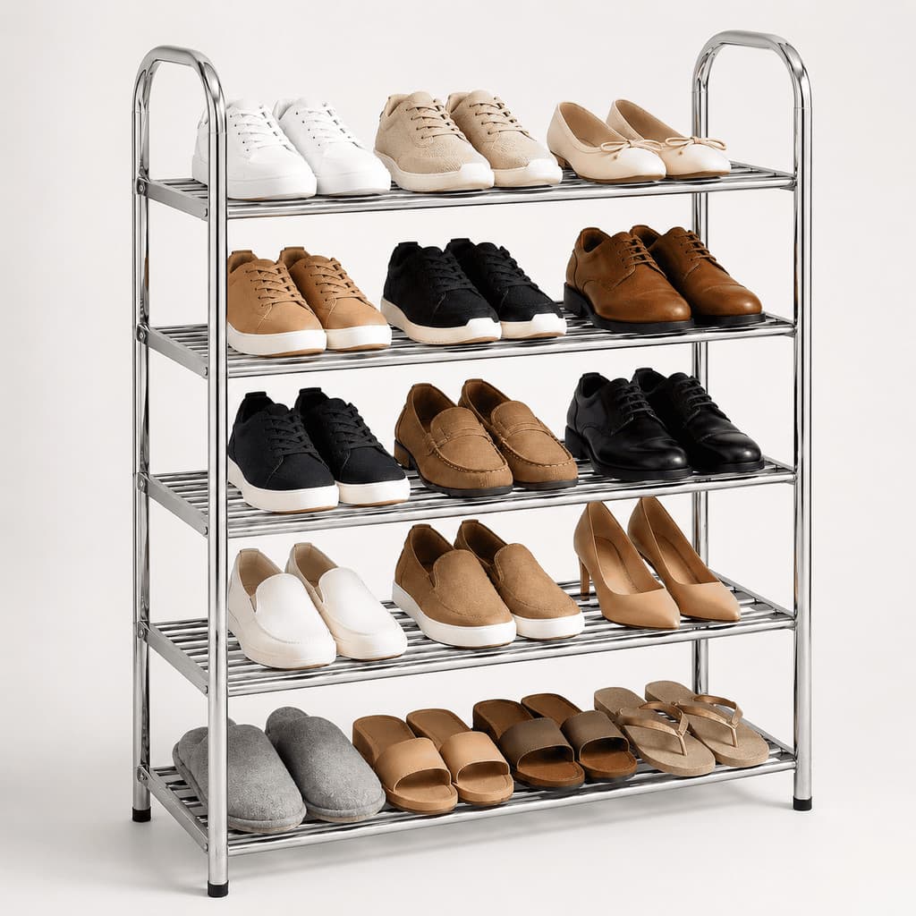 Sapateira Inox 5 Prateleiras 15 Pares Organizadora De Sapatos Vertical Desmontável Multiuso
