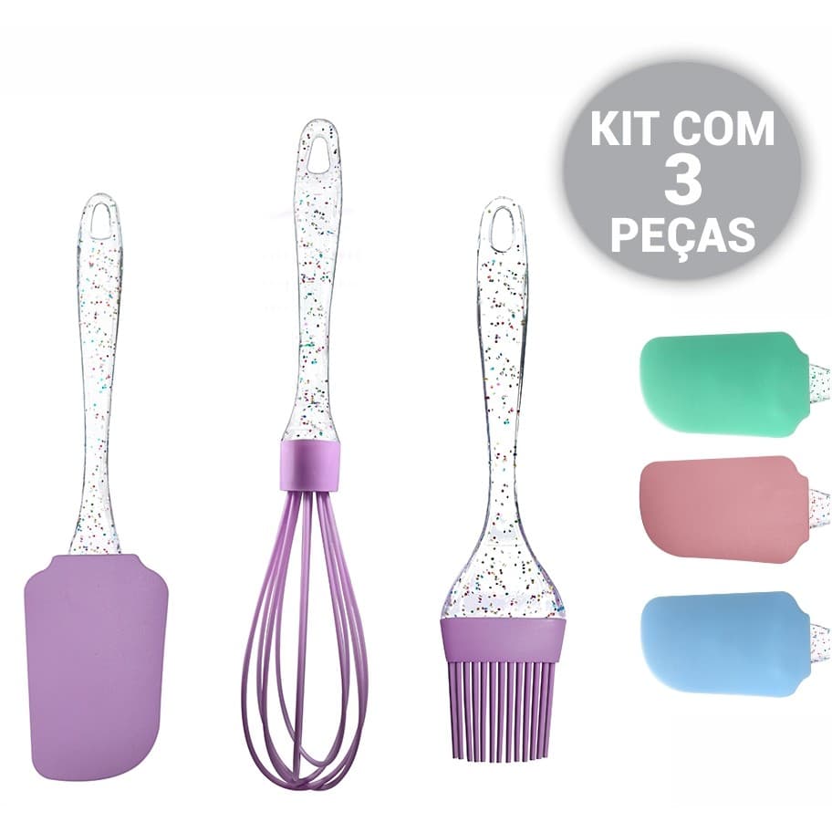 Kit Confeiteiro Completo Espatulas De Confeitaria 3 Peças Acrilico Silicone Culinário