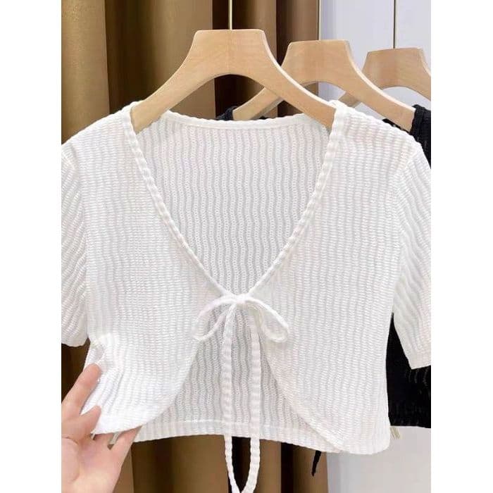 2026 verão pequeno xale feminino estilo fino protetor solar Cardigan feminino de manga curta com saia blusa externa cole