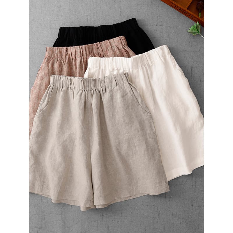 Zmo Qinghe ~ Japonês Original Único Cor Sólida Shorts de Linho Feminino Estilo Fino Cintura Elástica Casual All-Match Al
