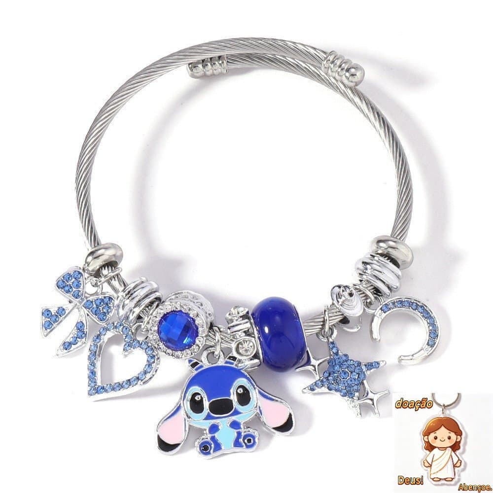 Brilhante Pulseira de Stitch de Desenho Animado para Mulheres Pulseira de Abertura de Coração de Lua Joias de Stitch Pra