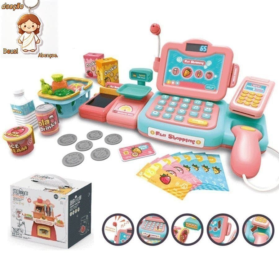 Brinquedo de Simulação Caixa Registradora Brinquedo de Bebê Supermercado Música Luz Brinquedo de Compras para Crianças