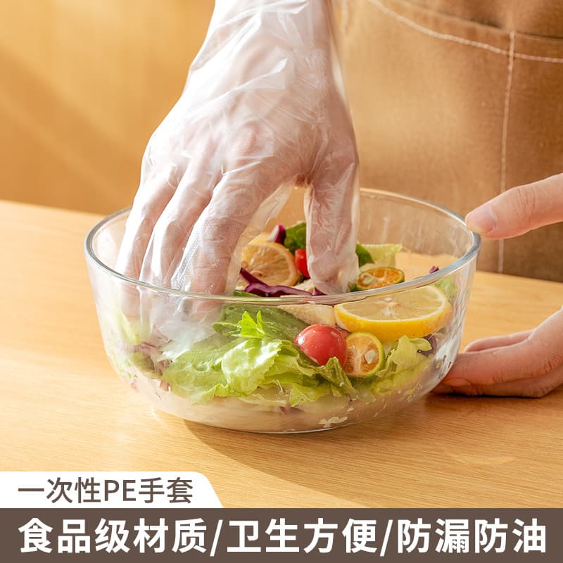 Luvas descartáveis de qualidade alimentar dedicado PE plástico comercial Catering transparente engrossado resistente ao
