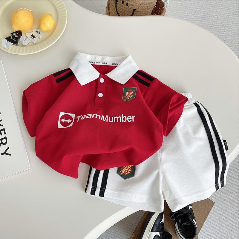 Bebê verão terno 2026 novo estilo meninos moda moda camisa de futebol verão Shorts de manga curta esportes terno de duas