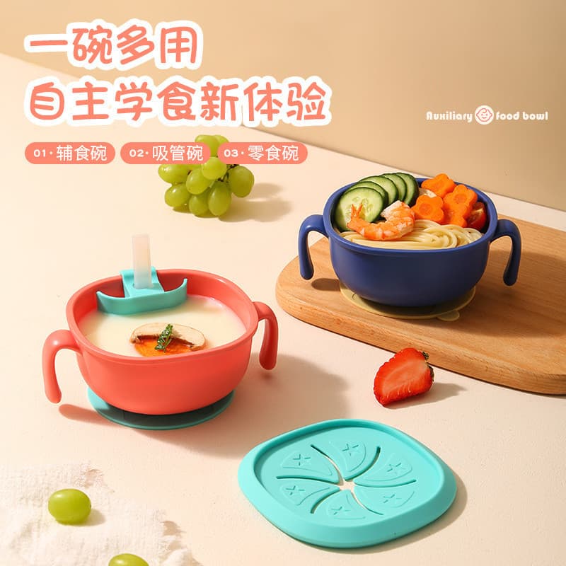 Prato infantil com ventosa Tigela silicone com ventosa fundo Tigela anti derramamento bebê Talheres infantis Tigela de c