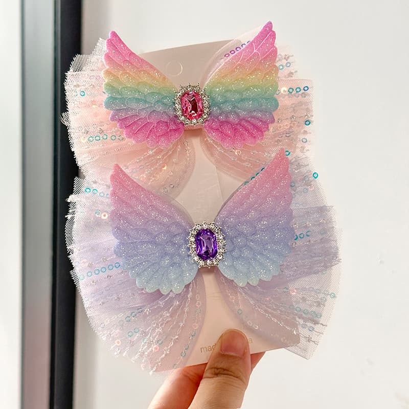 Piscando diamante asas de anjo arco grande grampo de cabelo das crianças fada bonito menina volta cabeça Hairpin menina