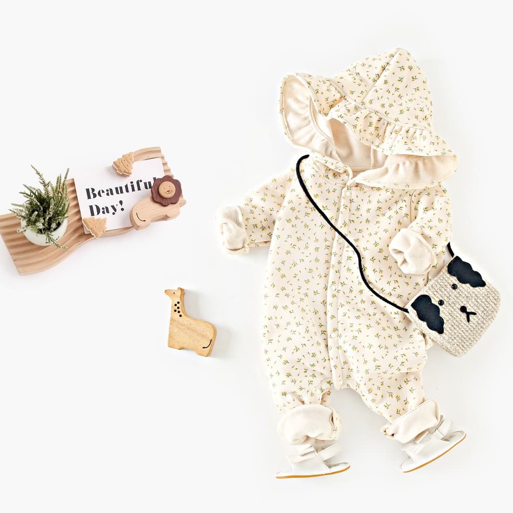 Velo feminino bebê bonito macacão bebê com capuz Floral longo escalada primavera outono inverno novo estilo