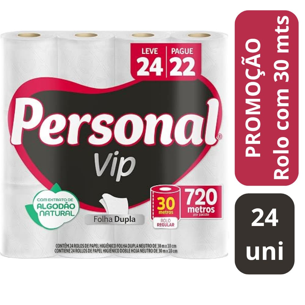 Papel Higiênico Personal Vip Folha Dupla Leve 24 Pague 22 Macio Alta Qualidade