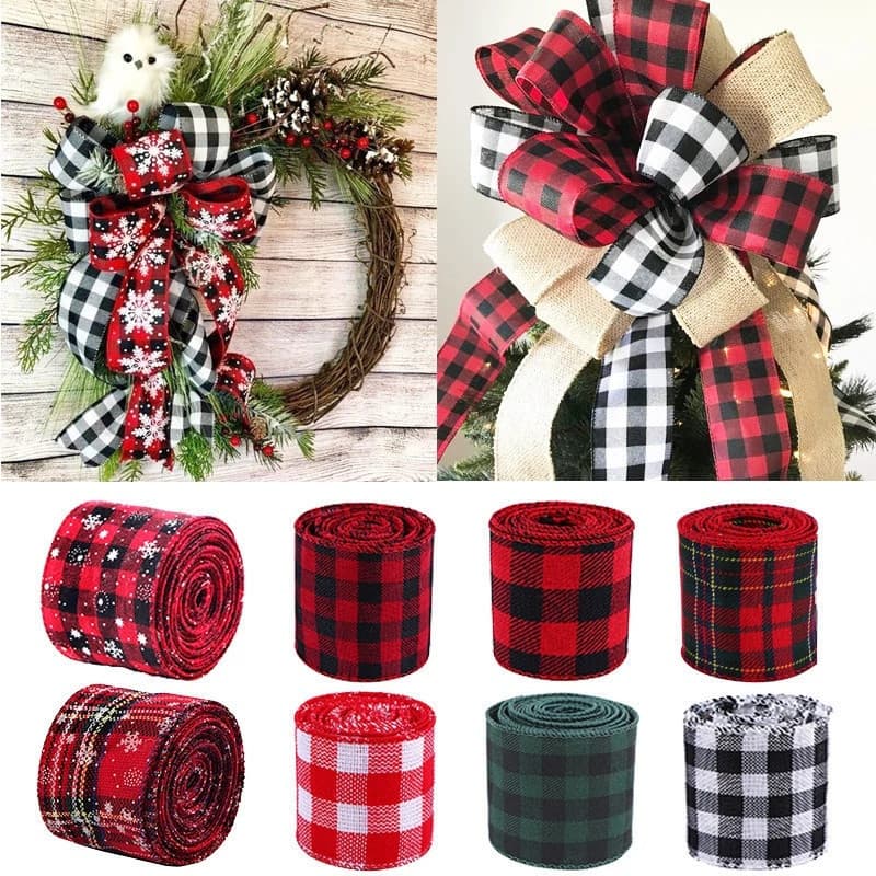6m/Rolo Fitas Xadrez Pretas Vermelhas Decoração De Árvore De Natal/Fita De Imitação De Cânhamo De Embrulho