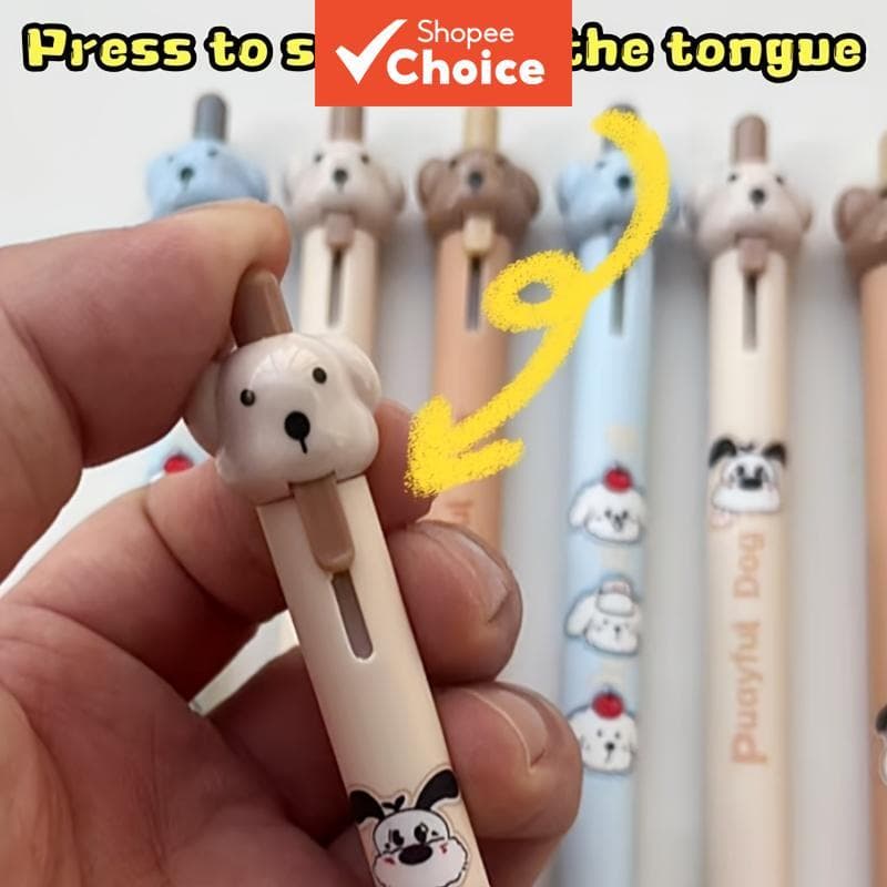 Conjunto De Canetas De Gel Para Cachorro , 6/12 Peças , Design Divertido 0.5mm , Tinta Preta Apagável , Secagem Rápida P