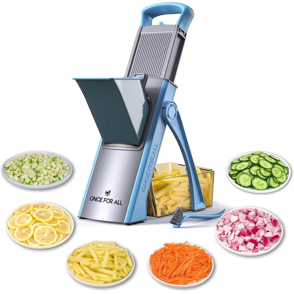 ONEFORALL UpgradeSafe Mandoline Slicer Plus, Tamanho Maior, Compartimento de Alimentos Ajustável para Batatas Fritas, Lâ