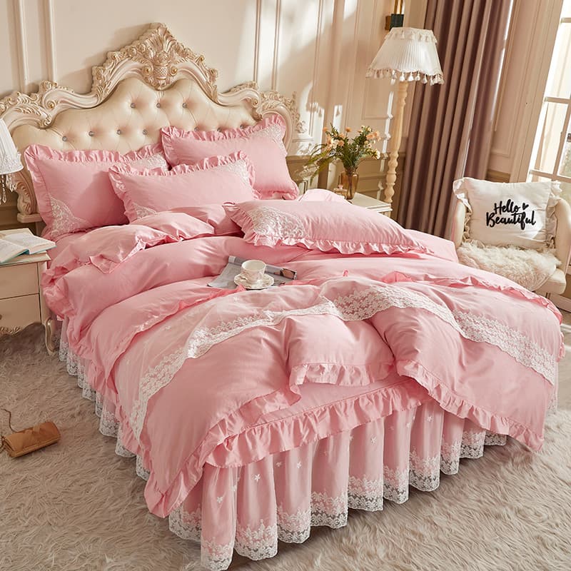 Algodão puro estilo princesa cama conjunto de quatro peças renda menina coração algodão colcha capa babados saia cama in