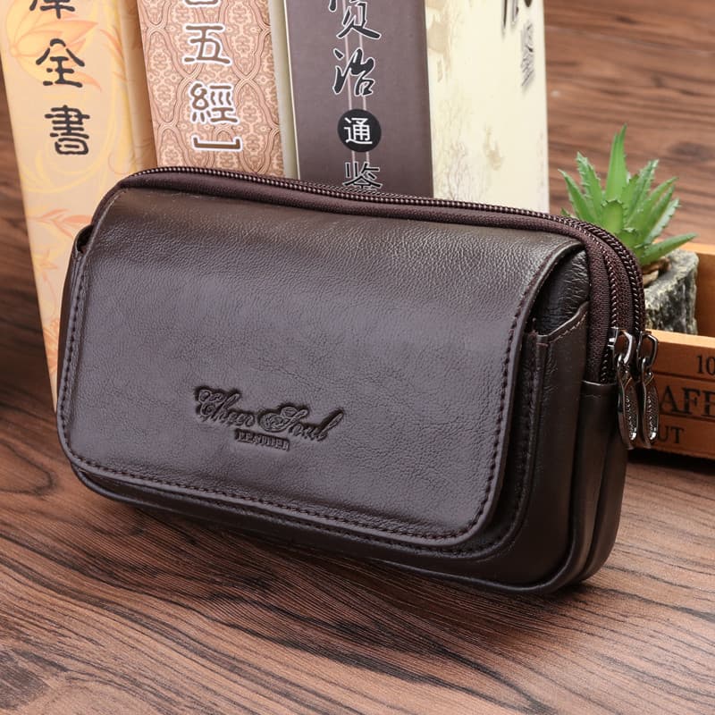 Xizhixiu bolsa de cintura masculina de couro genuíno, 18cm, 19cm, 20cm, tela grande, bolsa para celular, moda masculina,