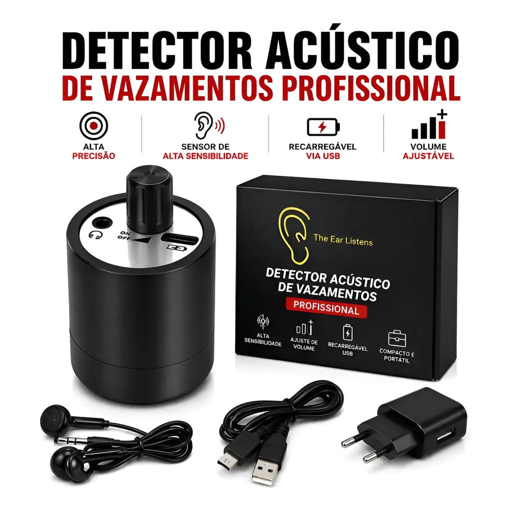 Detector Caça Vazamento Água Mini Geofone Alta Precisão Cano Parede Piso Sensor Acústico Profissional Digital
