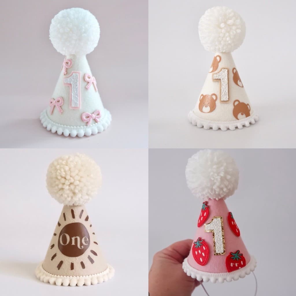 Chapéu de primeiro aniversário da marca A4ZZ, padrão de urso morango, padrão de sol boêmio, decoração de aniversário em