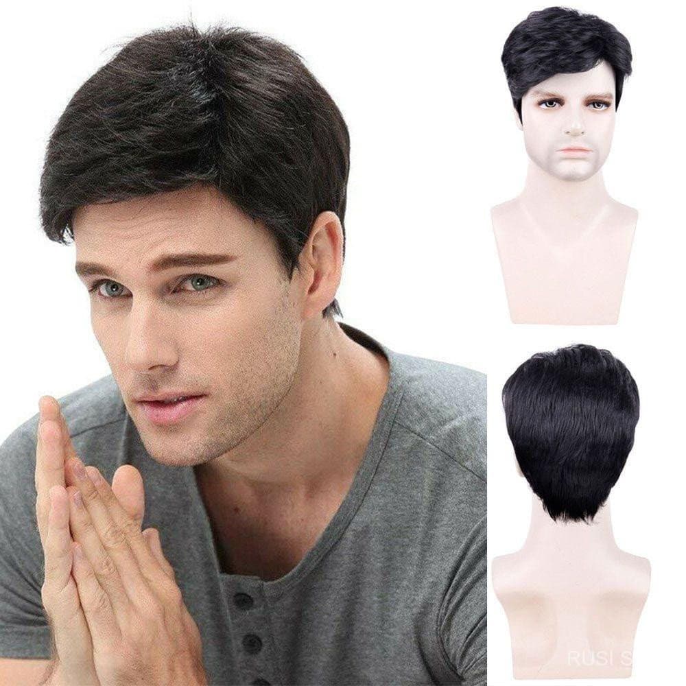 HUMBERTO Perucas Masculinas Preto Moda Penteado Corte De Cabelo Sintético Peruca Masculino