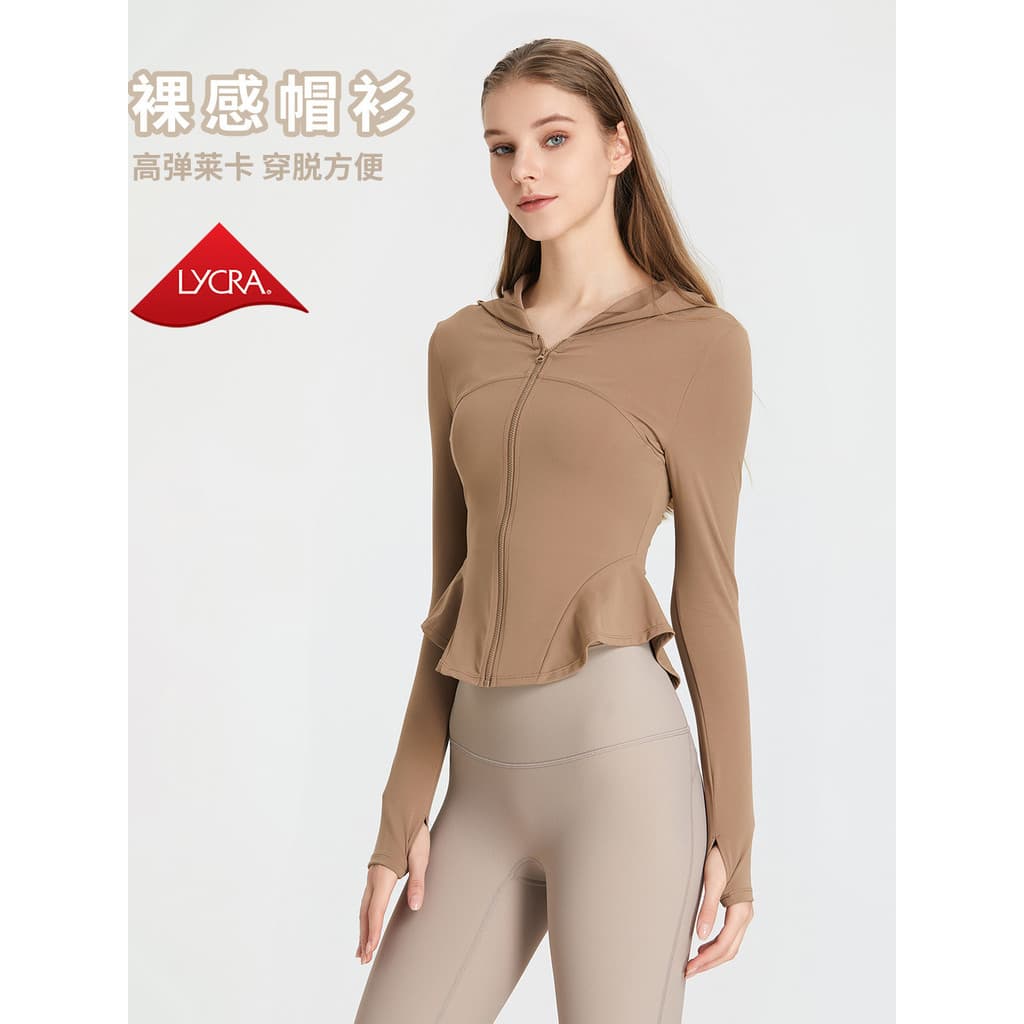 Outono inverno nu zíper Hoodie Yoga Wear jaqueta de manga comprida magro-ajuste olhar mais magro