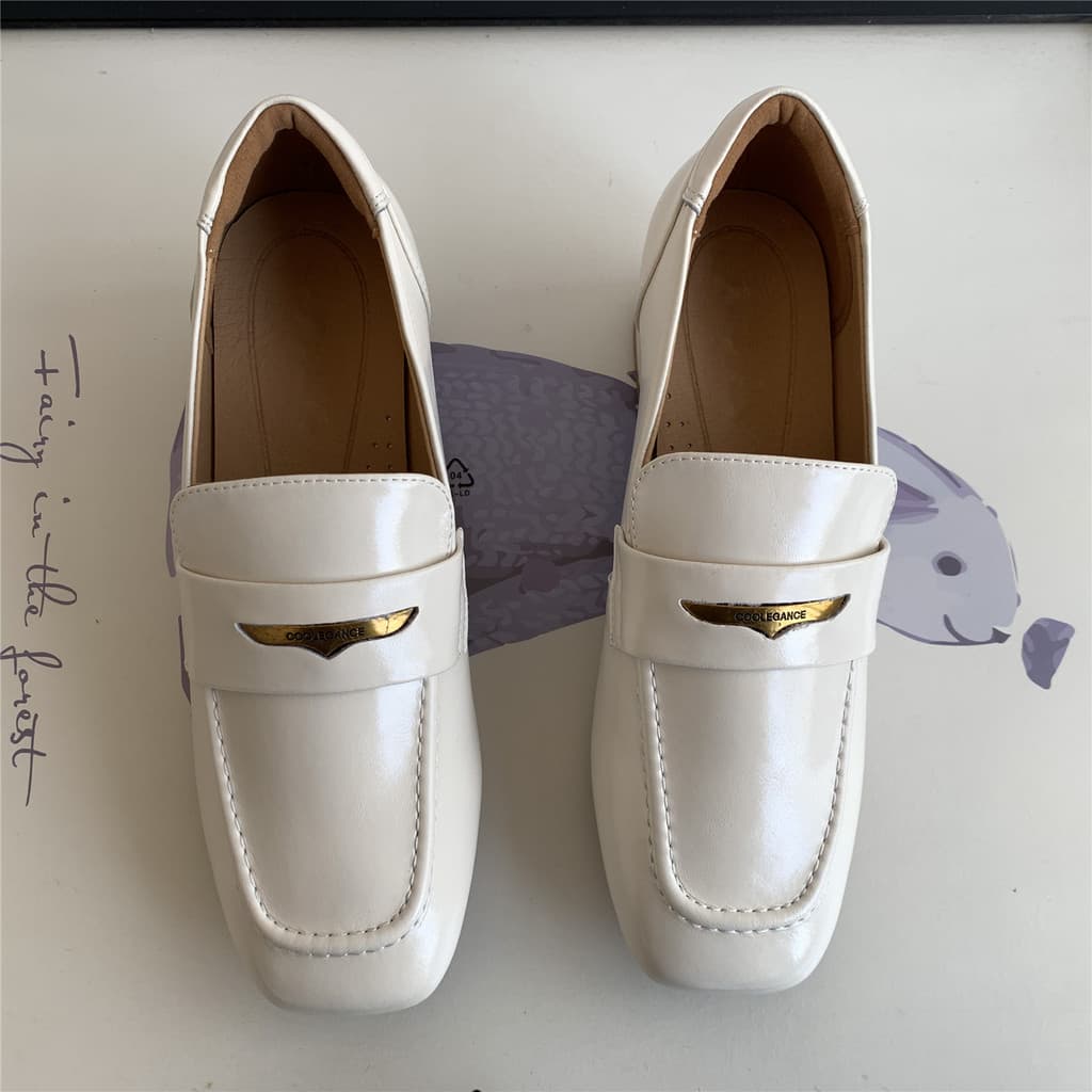 Sola macia cem ~ T estilo Preppy JK mocassins dedo do pé redondo couro Casual Commuter salto grosso sapatos femininos de