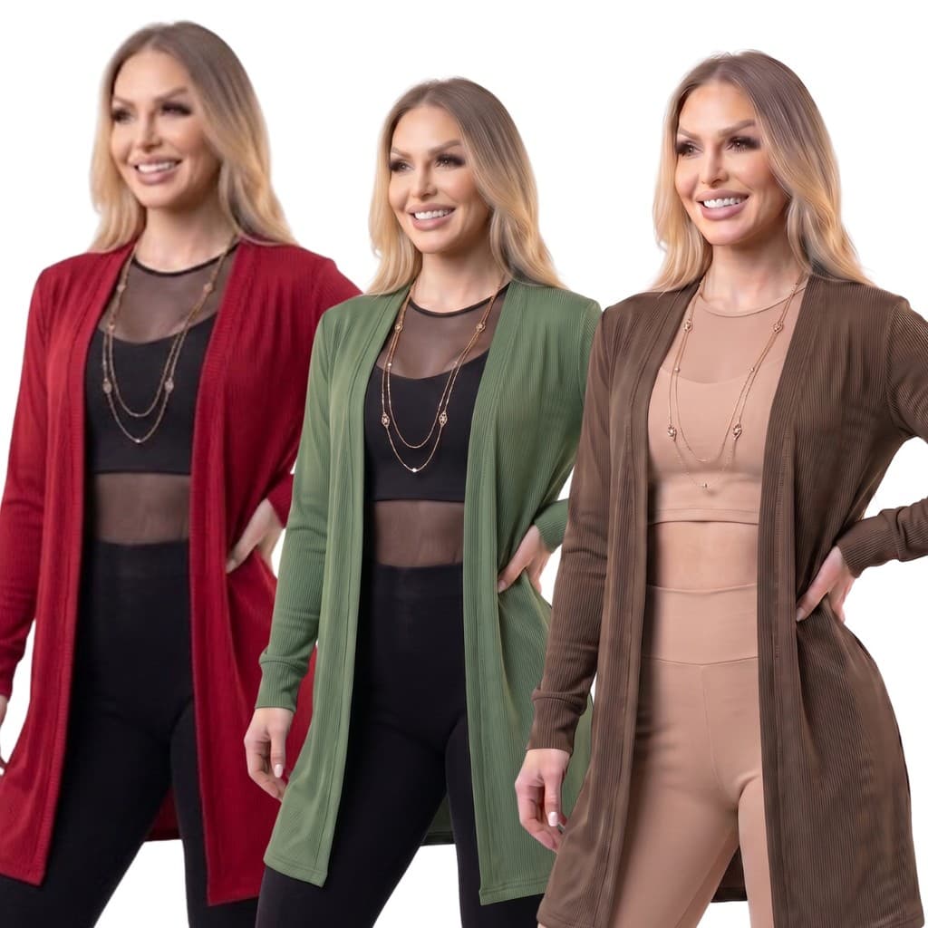 Cardigan Canelado Feminino Blusa Manga Longa Frio Casaco Sobre tudo Inverno Kimono P M G
