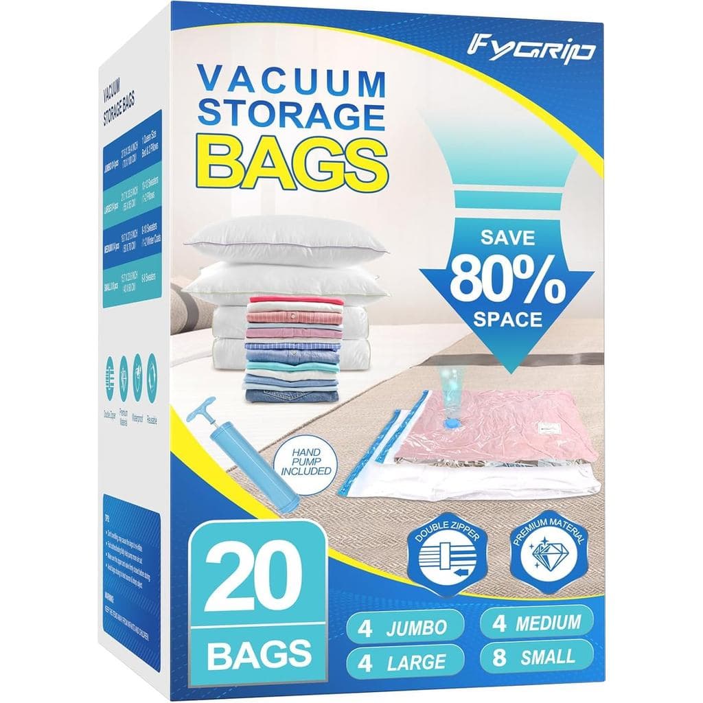 Sacos de Armazenamento a Vácuo Fygrip com Bomba Manual, Sacos Plásticos para Embalagem, Sacos Selados a Vácuo que Econom