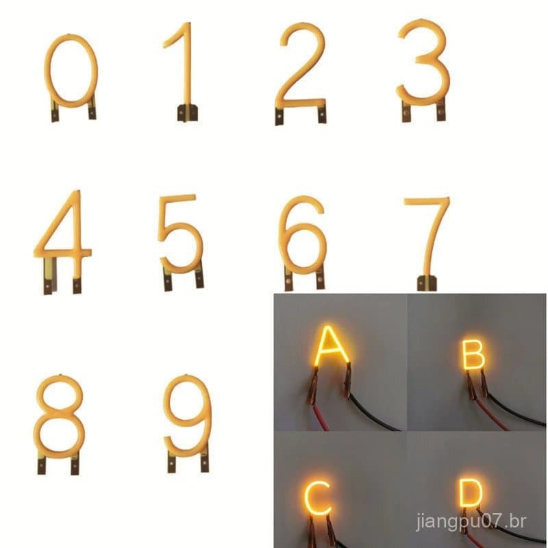 Luzes LED de Letras do Alfabeto 3V, Lâmpada Luminosa de Números 360 Graus, Luz Noturna para Decoração de Casa, Casamento