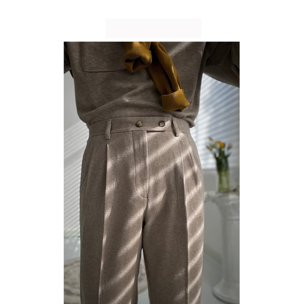 Cáqui Retro moda de lã calças casuais temperamento Drape outono inverno calças retas negócios diário calças retas