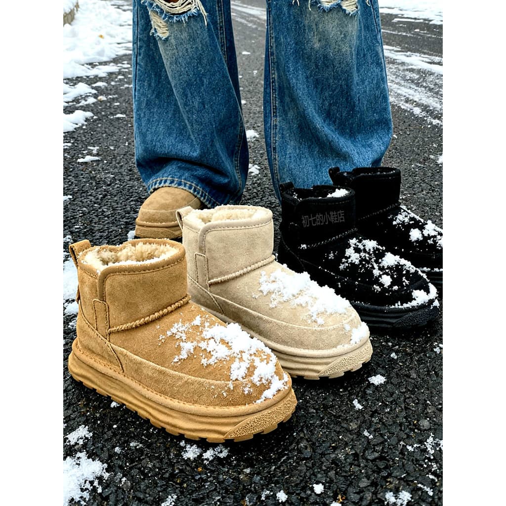 Botas de neve sapatos masculinos forro de lã sapatos de algodão de alta qualidade um Pedal de sola grossa meados de topo