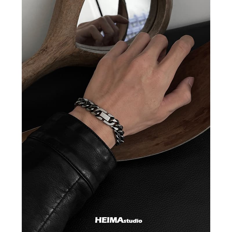 pulseira pulseira masculina Ins Retro Distressed Trendy Hip Hop Pulseira Feminina de Aço Titânio