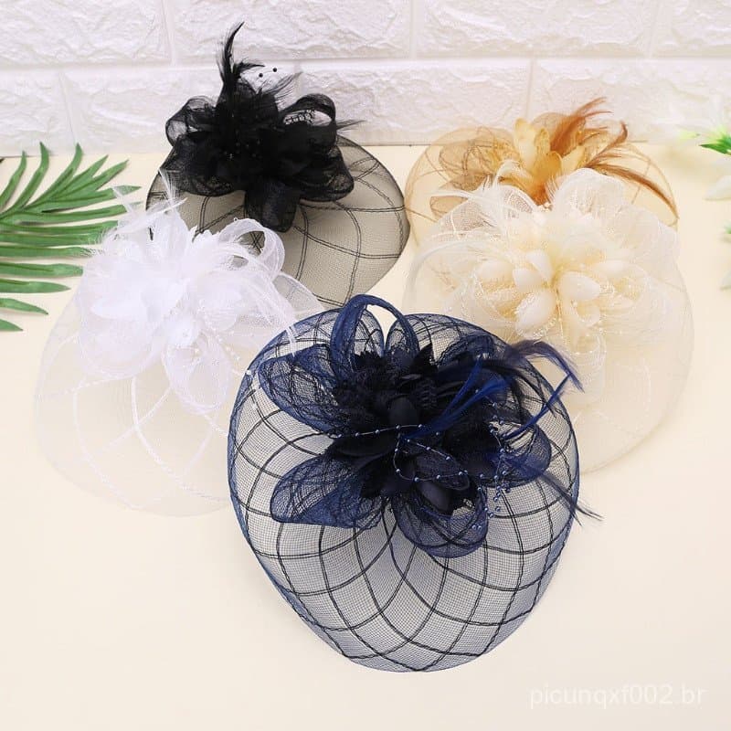 blg◼️ Womens Barrette Fascinator Flower Pillbox Hat Beaded Hair Clip Wedding