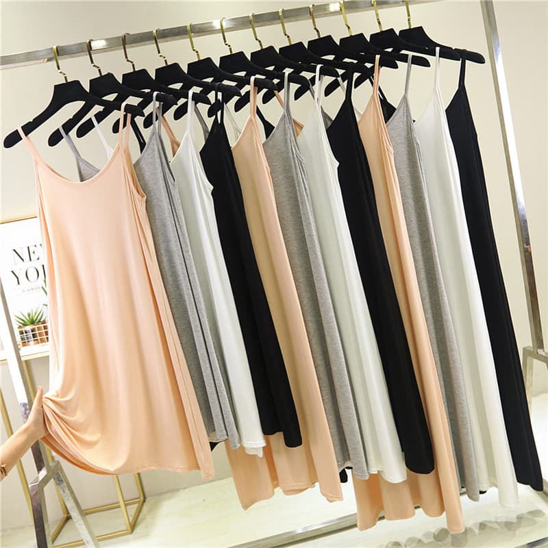 Saia suspensa mais fina, saia de fundo feminina, gola redonda, saia longa Modal, sem mangas, tamanho grande, comprimento