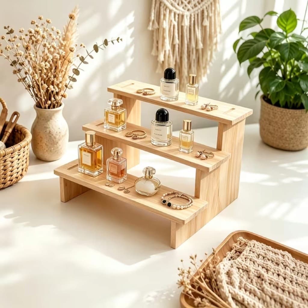 Suporte Expositor de Madeira para Perfumes, Cosméticos, Joias, Decoração, Organização e Exposição