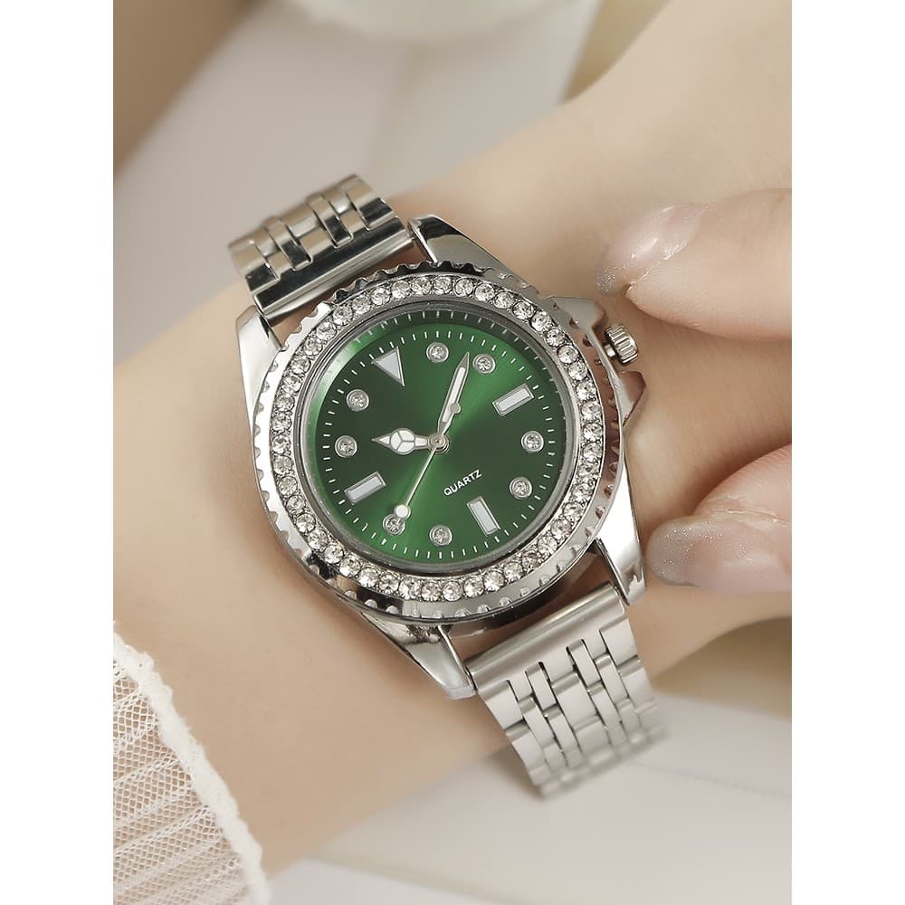Relógio feminino relógio feminino pulseira relógio senhoras superfície de água verde banda de aço High-End diamante Dial