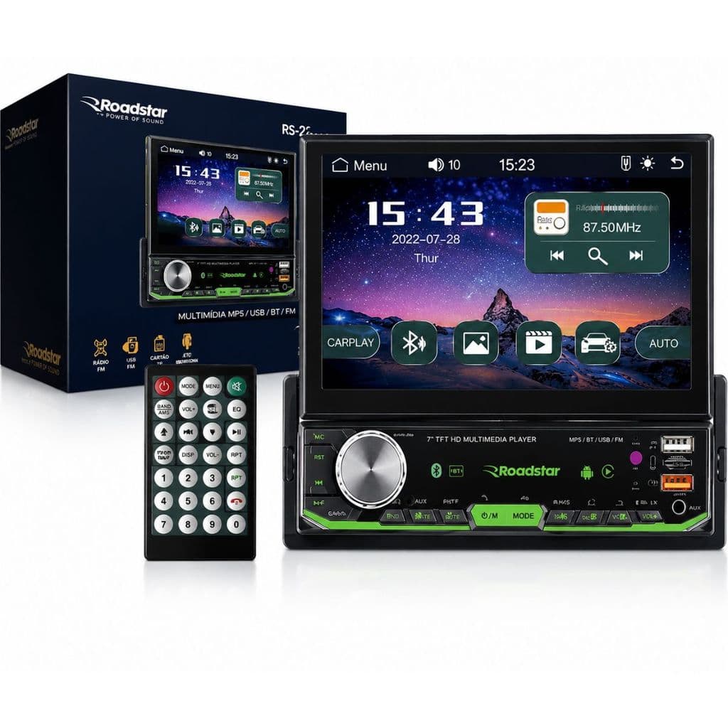 Multimídia Roadstar RS7100BR 7" Full Touch CarPlay Android Auto Câmera de Ré