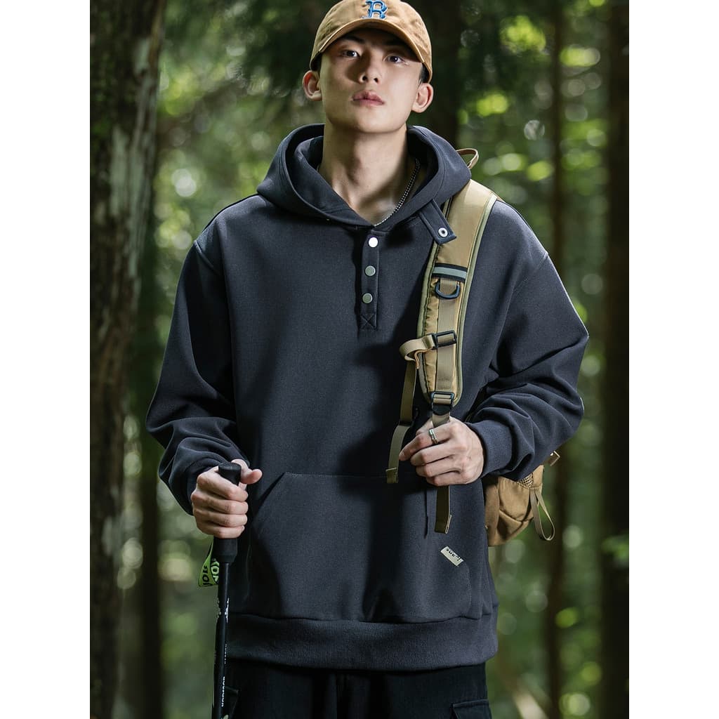 Moletom com capuz masculino cinza escuro solto Casual estilo americano manga comprida topo primavera tamanho grande Anti
