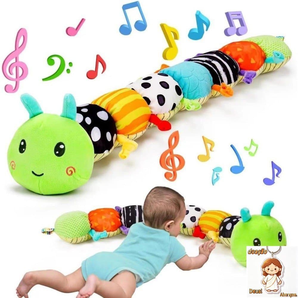 Brinquedos Sensoriais Macios com Lagartas de Pelúcia para Bebês de 0-3-6-12 Meses, Chocalhos e Brinquedos de Agitar